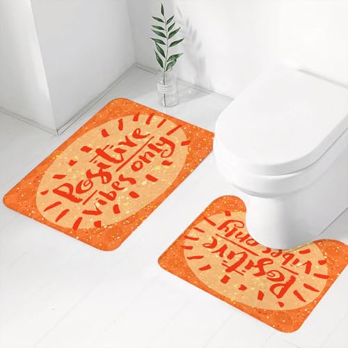 FEHWI Badematten Set 2-teilig, Badematten und WC Vorleger rutschfest & Waschbar,Positive Vibes Only Hand Lettering Zitat auf Doodle-Hintergrund,Luxus Dicke Mikrofaser Badezimmerteppich FEHWI Badematten Set 2-teilig, Badematten und WC Vorleger rutschfest & Waschbar,Positive Vibes Only Hand Lettering Zitat auf Doodle-Hintergrund,Luxus Dicke Mikrofaser Badezimmerteppich von FEHWI