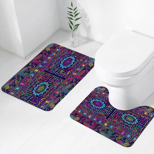 FEHWI Badematten Set 2-teilig, Badematten und WC Vorleger rutschfest & Waschbar,Psychedelischer, traditioneller Kunstdruck mit Babymotiv aus dem Nahen Osten,Luxus Dicke Mikrofaser Badezimmerteppich von FEHWI