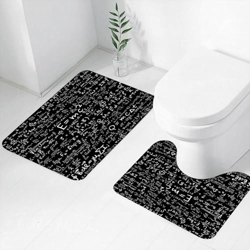 FEHWI Badematten Set 2-teilig, Badematten und WC Vorleger rutschfest & Waschbar,Reihe intensiver physikalischer und mathematischer Gleichungen an der Tafel,Luxus Dicke Mikrofaser Badezimmerteppich von FEHWI