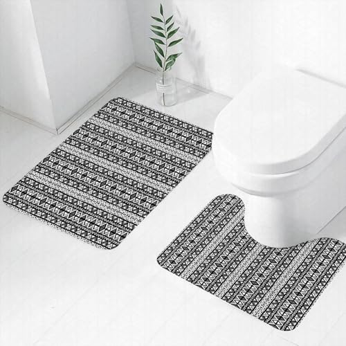 FEHWI Badematten Set 2-teilig, Badematten und WC Vorleger rutschfest & Waschbar,Retro, Ethno Boho Aztekenmuster in schwarz-weiß mit Western NATI,Luxus Dicke Mikrofaser Badezimmerteppich FEHWI Badematten Set 2-teilig, Badematten und WC Vorleger rutschfest & Waschbar,Retro, Ethno Boho Aztekenmuster in schwarz-weiß mit Western NATI,Luxus Dicke Mikrofaser Badezimmerteppich von FEHWI