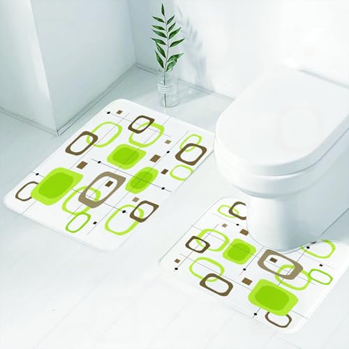 FEHWI Badematten Set 2-teilig, Badematten und WC Vorleger rutschfest & Waschbar,Retro-Quadrate in Limettengrün und Braun mit stilvollen Retro-Quadraten in Gr,Luxus Dicke Mikrofaser Badezimmerteppich FEHWI Badematten Set 2-teilig, Badematten und WC Vorleger rutschfest & Waschbar,Retro-Quadrate in Limettengrün und Braun mit stilvollen Retro-Quadraten in Gr,Luxus Dicke Mikrofaser Badezimmerteppich von FEHWI