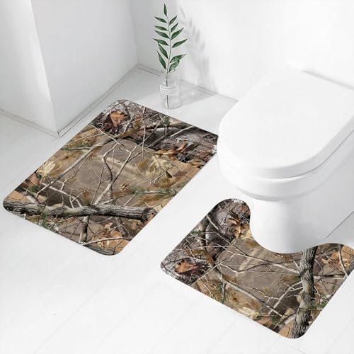 FEHWI Badematten Set 2-teilig, Badematten und WC Vorleger rutschfest & Waschbar,Retro alte Waldtarnkunst, braune Kiefer mit braunen und grünen Blättern auf Ä,Luxus Dicke Mikrofaser Badezimmerteppich FEHWI Badematten Set 2-teilig, Badematten und WC Vorleger rutschfest & Waschbar,Retro alte Waldtarnkunst, braune Kiefer mit braunen und grünen Blättern auf Ä,Luxus Dicke Mikrofaser Badezimmerteppich von FEHWI