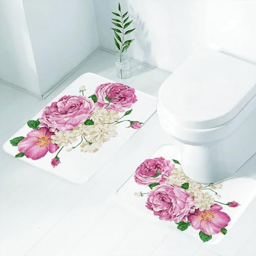 FEHWI Badematten Set 2-teilig, Badematten und WC Vorleger rutschfest & Waschbar,Rosa Blumenstrauß aus Aquarellblumen, Rosen, Hortensien, Chrysanthemen, Lilie,Luxus Dicke Mikrofaser Badezimmerteppich FEHWI Badematten Set 2-teilig, Badematten und WC Vorleger rutschfest & Waschbar,Rosa Blumenstrauß aus Aquarellblumen, Rosen, Hortensien, Chrysanthemen, Lilie,Luxus Dicke Mikrofaser Badezimmerteppich von FEHWI