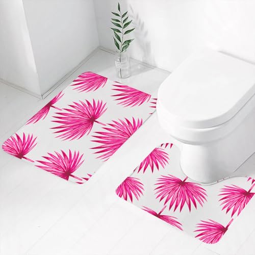 FEHWI Badematten Set 2-teilig, Badematten und WC Vorleger rutschfest & Waschbar,Rosa Palmblattmuster, Wiederholungsdesign des rosa Palmblattmusters auf weiße,Luxus Dicke Mikrofaser Badezimmerteppich FEHWI Badematten Set 2-teilig, Badematten und WC Vorleger rutschfest & Waschbar,Rosa Palmblattmuster, Wiederholungsdesign des rosa Palmblattmusters auf weiße,Luxus Dicke Mikrofaser Badezimmerteppich von FEHWI