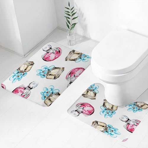 FEHWI Badematten Set 2-teilig, Badematten und WC Vorleger rutschfest & Waschbar,Rosa Parfümflasche aus Glas mit Blütenblättern, Duft roter Apfel, gelbes Glas,Luxus Dicke Mikrofaser Badezimmerteppich FEHWI Badematten Set 2-teilig, Badematten und WC Vorleger rutschfest & Waschbar,Rosa Parfümflasche aus Glas mit Blütenblättern, Duft roter Apfel, gelbes Glas,Luxus Dicke Mikrofaser Badezimmerteppich von FEHWI