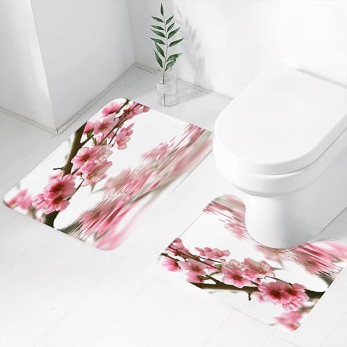 FEHWI Badematten Set 2-teilig, Badematten und WC Vorleger rutschfest & Waschbar,Rosa Pfirsichblüten, Elegantes Bild von Pfirsichblüten, Wasserreflexion, Pfir,Luxus Dicke Mikrofaser Badezimmerteppich FEHWI Badematten Set 2-teilig, Badematten und WC Vorleger rutschfest & Waschbar,Rosa Pfirsichblüten, Elegantes Bild von Pfirsichblüten, Wasserreflexion, Pfir,Luxus Dicke Mikrofaser Badezimmerteppich von FEHWI