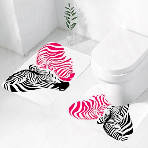 FEHWI Badematten Set 2-teilig, Badematten und WC Vorleger rutschfest & Waschbar,Rosa Zebra, afrikanische Zebrapaarköpfe in Herzform, Liebeshochzeit,Luxus Dicke Mikrofaser Badezimmerteppich FEHWI Badematten Set 2-teilig, Badematten und WC Vorleger rutschfest & Waschbar,Rosa Zebra, afrikanische Zebrapaarköpfe in Herzform, Liebeshochzeit,Luxus Dicke Mikrofaser Badezimmerteppich von FEHWI