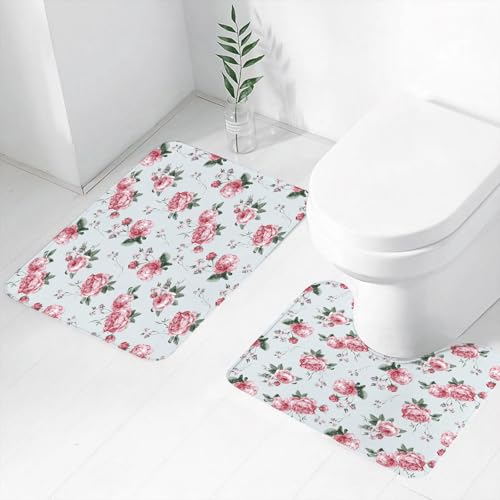 FEHWI Badematten Set 2-teilig, Badematten und WC Vorleger rutschfest & Waschbar,Rose, blühende englische Rose Aquarellmalerei Stil Garten Shabby Chic,Luxus Dicke Mikrofaser Badezimmerteppich FEHWI Badematten Set 2-teilig, Badematten und WC Vorleger rutschfest & Waschbar,Rose, blühende englische Rose Aquarellmalerei Stil Garten Shabby Chic,Luxus Dicke Mikrofaser Badezimmerteppich von FEHWI
