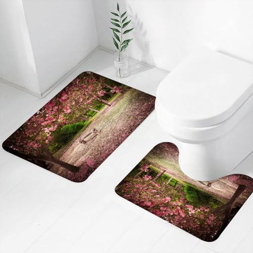 FEHWI Badematten Set 2-teilig, Badematten und WC Vorleger rutschfest & Waschbar,Ruhige Gartenbank Kirschblütenbaum Hintergrund blühender Baum Fallen rosa Blü,Luxus Dicke Mikrofaser Badezimmerteppich FEHWI Badematten Set 2-teilig, Badematten und WC Vorleger rutschfest & Waschbar,Ruhige Gartenbank Kirschblütenbaum Hintergrund blühender Baum Fallen rosa Blü,Luxus Dicke Mikrofaser Badezimmerteppich von FEHWI