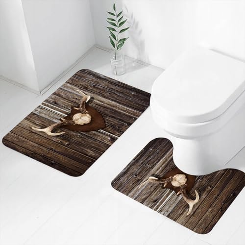FEHWI Badematten Set 2-teilig, Badematten und WC Vorleger rutschfest & Waschbar,Rustikale Haus Hütte Hütte Wand mit Geweih Jagdhütte Land TRO,Luxus Dicke Mikrofaser Badezimmerteppich FEHWI Badematten Set 2-teilig, Badematten und WC Vorleger rutschfest & Waschbar,Rustikale Haus Hütte Hütte Wand mit Geweih Jagdhütte Land TRO,Luxus Dicke Mikrofaser Badezimmerteppich von FEHWI