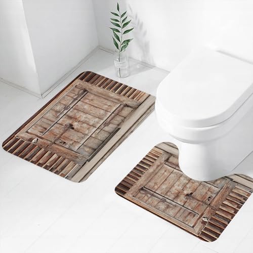 FEHWI Badematten Set 2-teilig, Badematten und WC Vorleger rutschfest & Waschbar,Rustikaler Stall, rustikale Holztür in der Wand eines Alten Blockhauses,Luxus Dicke Mikrofaser Badezimmerteppich FEHWI Badematten Set 2-teilig, Badematten und WC Vorleger rutschfest & Waschbar,Rustikaler Stall, rustikale Holztür in der Wand eines Alten Blockhauses,Luxus Dicke Mikrofaser Badezimmerteppich von FEHWI