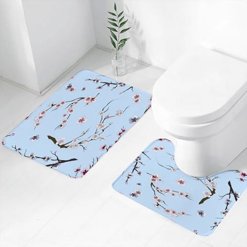 FEHWI Badematten Set 2-teilig, Badematten und WC Vorleger rutschfest & Waschbar,Satz realistisches Sakura-Japan-Kirschzweigmuster mit blühenden Blumen. Natur,Luxus Dicke Mikrofaser Badezimmerteppich FEHWI Badematten Set 2-teilig, Badematten und WC Vorleger rutschfest & Waschbar,Satz realistisches Sakura-Japan-Kirschzweigmuster mit blühenden Blumen. Natur,Luxus Dicke Mikrofaser Badezimmerteppich von FEHWI