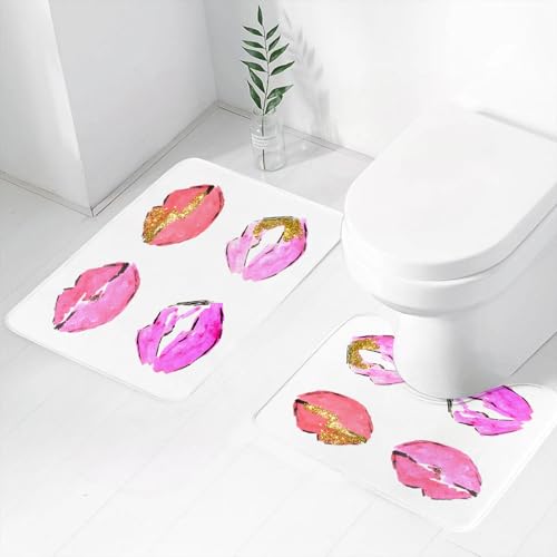 FEHWI Badematten Set 2-teilig, Badematten und WC Vorleger rutschfest & Waschbar,Satz von Aquarell rosa Lippen mit goldenem Glitter auf weißem Hintergrund,Luxus Dicke Mikrofaser Badezimmerteppich FEHWI Badematten Set 2-teilig, Badematten und WC Vorleger rutschfest & Waschbar,Satz von Aquarell rosa Lippen mit goldenem Glitter auf weißem Hintergrund,Luxus Dicke Mikrofaser Badezimmerteppich von FEHWI