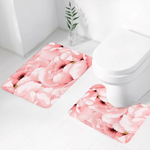 FEHWI Badematten Set 2-teilig, Badematten und WC Vorleger rutschfest & Waschbar,Schöner Nahtloser Hintergrund mit rosa Blumen, Aquarellmalerei,Luxus Dicke Mikrofaser Badezimmerteppich FEHWI Badematten Set 2-teilig, Badematten und WC Vorleger rutschfest & Waschbar,Schöner Nahtloser Hintergrund mit rosa Blumen, Aquarellmalerei,Luxus Dicke Mikrofaser Badezimmerteppich von FEHWI