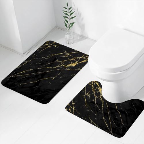 FEHWI Badematten Set 2-teilig, Badematten und WC Vorleger rutschfest & Waschbar,Schwarz-Gold-Marmor-Design-Kunstwerk-Öl,Luxus Dicke Mikrofaser Badezimmerteppich FEHWI Badematten Set 2-teilig, Badematten und WC Vorleger rutschfest & Waschbar,Schwarz-Gold-Marmor-Design-Kunstwerk-Öl,Luxus Dicke Mikrofaser Badezimmerteppich von FEHWI