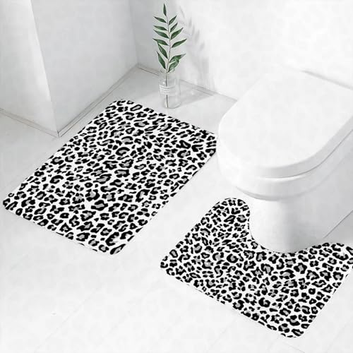 FEHWI Badematten Set 2-teilig, Badematten und WC Vorleger rutschfest & Waschbar,Schwarz-weißer Leopard, monochromer Leopard – inspirierende Design-, Mode- un,Luxus Dicke Mikrofaser Badezimmerteppich FEHWI Badematten Set 2-teilig, Badematten und WC Vorleger rutschfest & Waschbar,Schwarz-weißer Leopard, monochromer Leopard – inspirierende Design-, Mode- un,Luxus Dicke Mikrofaser Badezimmerteppich von FEHWI