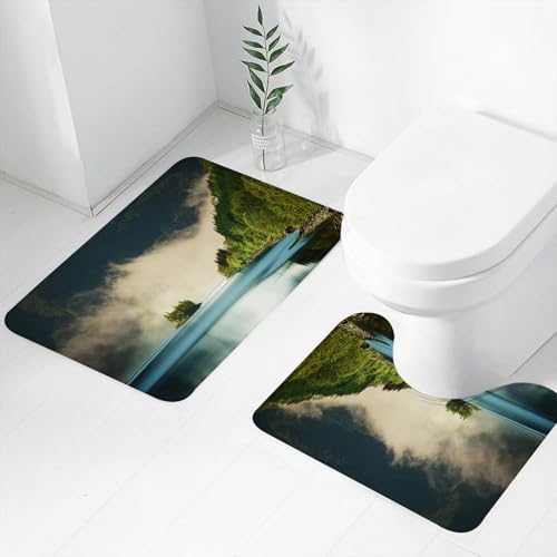 FEHWI Badematten Set 2-teilig, Badematten und WC Vorleger rutschfest & Waschbar,See-Berg-Reflexion Moderne Bilder gedruckt für Naturliebhaber,Luxus Dicke Mikrofaser Badezimmerteppich FEHWI Badematten Set 2-teilig, Badematten und WC Vorleger rutschfest & Waschbar,See-Berg-Reflexion Moderne Bilder gedruckt für Naturliebhaber,Luxus Dicke Mikrofaser Badezimmerteppich von FEHWI