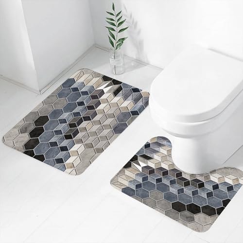 FEHWI Badematten Set 2-teilig, Badematten und WC Vorleger rutschfest & Waschbar,Textur für Fliesenhintergrund für Wand,Luxus Dicke Mikrofaser Badezimmerteppich FEHWI Badematten Set 2-teilig, Badematten und WC Vorleger rutschfest & Waschbar,Textur für Fliesenhintergrund für Wand,Luxus Dicke Mikrofaser Badezimmerteppich von FEHWI