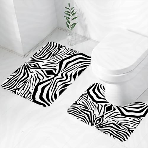 FEHWI Badematten Set 2-teilig, Badematten und WC Vorleger rutschfest & Waschbar,Tierdruck Schwarz-Weiß-Streifenmuster Tierfell inspiriert von Zebra,Luxus Dicke Mikrofaser Badezimmerteppich FEHWI Badematten Set 2-teilig, Badematten und WC Vorleger rutschfest & Waschbar,Tierdruck Schwarz-Weiß-Streifenmuster Tierfell inspiriert von Zebra,Luxus Dicke Mikrofaser Badezimmerteppich von FEHWI