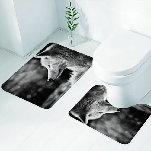 FEHWI Badematten Set 2-teilig, Badematten und WC Vorleger rutschfest & Waschbar,Tierporträts des Wolfes in Schwarz-Weiß-Tönen, die Seine erhabenen Eigenschaf,Luxus Dicke Mikrofaser Badezimmerteppich FEHWI Badematten Set 2-teilig, Badematten und WC Vorleger rutschfest & Waschbar,Tierporträts des Wolfes in Schwarz-Weiß-Tönen, die Seine erhabenen Eigenschaf,Luxus Dicke Mikrofaser Badezimmerteppich von FEHWI