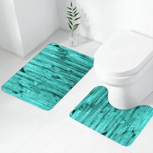 FEHWI Badematten Set 2-teilig, Badematten und WC Vorleger rutschfest & Waschbar,Türkisfarbene Wand aus Holz Textur Textur antike Möbel Hintergrund,Luxus Dicke Mikrofaser Badezimmerteppich FEHWI Badematten Set 2-teilig, Badematten und WC Vorleger rutschfest & Waschbar,Türkisfarbene Wand aus Holz Textur Textur antike Möbel Hintergrund,Luxus Dicke Mikrofaser Badezimmerteppich von FEHWI