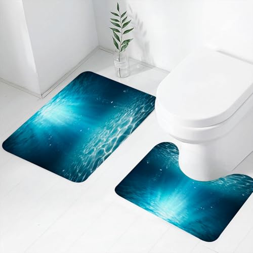 FEHWI Badematten Set 2-teilig, Badematten und WC Vorleger rutschfest & Waschbar,Unterwassermeer - tiefer Abgrund mit blauem Sonnenlicht,Luxus Dicke Mikrofaser Badezimmerteppich FEHWI Badematten Set 2-teilig, Badematten und WC Vorleger rutschfest & Waschbar,Unterwassermeer - tiefer Abgrund mit blauem Sonnenlicht,Luxus Dicke Mikrofaser Badezimmerteppich von FEHWI