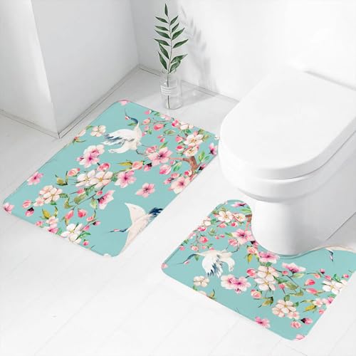 FEHWI Badematten Set 2-teilig, Badematten und WC Vorleger rutschfest & Waschbar,Vektornatur nahtloses Muster mit rosa-Blüten, Pfingstrosen und blühenden Kirs,Luxus Dicke Mikrofaser Badezimmerteppich FEHWI Badematten Set 2-teilig, Badematten und WC Vorleger rutschfest & Waschbar,Vektornatur nahtloses Muster mit rosa-Blüten, Pfingstrosen und blühenden Kirs,Luxus Dicke Mikrofaser Badezimmerteppich von FEHWI