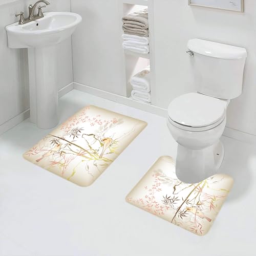 FEHWI Badematten Set 2-teilig, Badematten und WC Vorleger rutschfest & Waschbar,Vintage Bambus Dekor, Natur Bambus Blatt und Vogel Design Illustration Floral,Luxus Dicke Mikrofaser Badezimmerteppich FEHWI Badematten Set 2-teilig, Badematten und WC Vorleger rutschfest & Waschbar,Vintage Bambus Dekor, Natur Bambus Blatt und Vogel Design Illustration Floral,Luxus Dicke Mikrofaser Badezimmerteppich von FEHWI