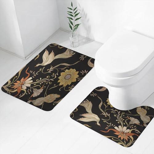 FEHWI Badematten Set 2-teilig, Badematten und WC Vorleger rutschfest & Waschbar,Vintage Blumen und Vögel Nahtlose Muster Hintergrund. Im Jugendstil Vintage a,Luxus Dicke Mikrofaser Badezimmerteppich FEHWI Badematten Set 2-teilig, Badematten und WC Vorleger rutschfest & Waschbar,Vintage Blumen und Vögel Nahtlose Muster Hintergrund. Im Jugendstil Vintage a,Luxus Dicke Mikrofaser Badezimmerteppich von FEHWI
