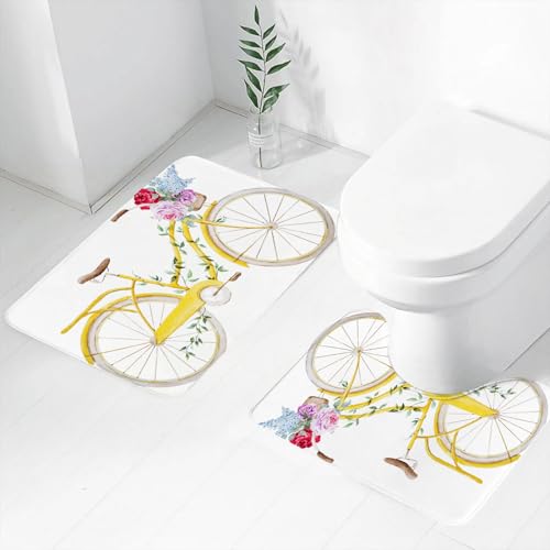 FEHWI Badematten Set 2-teilig, Badematten und WC Vorleger rutschfest & Waschbar,Vintage-Fahrrad mit Aquarelleffekt und Blättern und Blumen im Korb,Luxus Dicke Mikrofaser Badezimmerteppich FEHWI Badematten Set 2-teilig, Badematten und WC Vorleger rutschfest & Waschbar,Vintage-Fahrrad mit Aquarelleffekt und Blättern und Blumen im Korb,Luxus Dicke Mikrofaser Badezimmerteppich von FEHWI