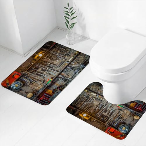 FEHWI Badematten Set 2-teilig, Badematten und WC Vorleger rutschfest & Waschbar,Vintage-Werkzeuge hängen an Einer Wand in einem Geräteschuppen oder Einer Wer,Luxus Dicke Mikrofaser Badezimmerteppich FEHWI Badematten Set 2-teilig, Badematten und WC Vorleger rutschfest & Waschbar,Vintage-Werkzeuge hängen an Einer Wand in einem Geräteschuppen oder Einer Wer,Luxus Dicke Mikrofaser Badezimmerteppich von FEHWI