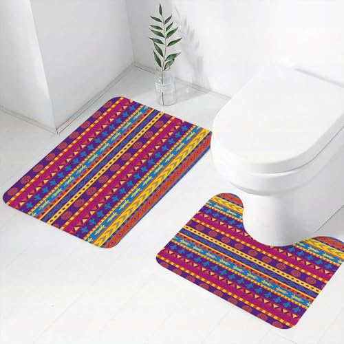 FEHWI Badematten Set 2-teilig, Badematten und WC Vorleger rutschfest & Waschbar,Vivid Race Motivation-Modi und Wüstenmodi, Sonne, Kaktus und Eidechse, Extrem,Luxus Dicke Mikrofaser Badezimmerteppich von FEHWI