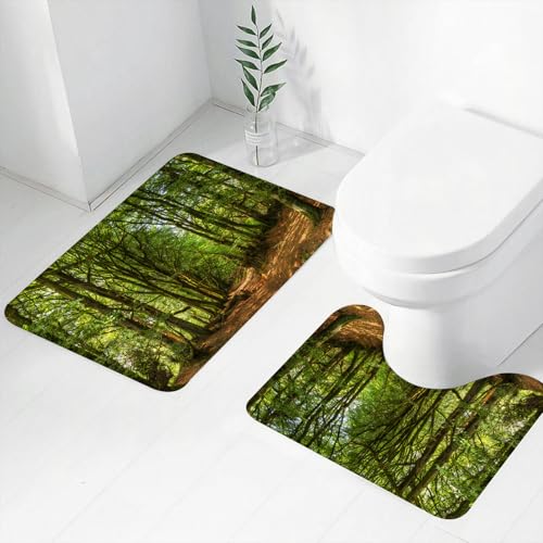 FEHWI Badematten Set 2-teilig, Badematten und WC Vorleger rutschfest & Waschbar,Waldszene mit Bäumen und Pfad Laub Stamm Grünpflanzen Outdoor Scenic Bilder,Luxus Dicke Mikrofaser Badezimmerteppich FEHWI Badematten Set 2-teilig, Badematten und WC Vorleger rutschfest & Waschbar,Waldszene mit Bäumen und Pfad Laub Stamm Grünpflanzen Outdoor Scenic Bilder,Luxus Dicke Mikrofaser Badezimmerteppich von FEHWI
