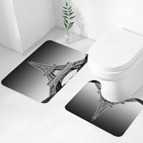 FEHWI Badematten Set 2-teilig, Badematten und WC Vorleger rutschfest & Waschbar,Wand des Eiffelturms, Monumente von Paris und monochromes Bild der Gestaltung,Luxus Dicke Mikrofaser Badezimmerteppich FEHWI Badematten Set 2-teilig, Badematten und WC Vorleger rutschfest & Waschbar,Wand des Eiffelturms, Monumente von Paris und monochromes Bild der Gestaltung,Luxus Dicke Mikrofaser Badezimmerteppich von FEHWI