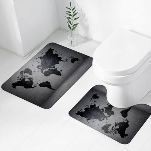 FEHWI Badematten Set 2-teilig, Badematten und WC Vorleger rutschfest & Waschbar,Wandkunst, Schwarze Betonweltkarte auf verwitterter Wand, auf Grauer Hintergr,Luxus Dicke Mikrofaser Badezimmerteppich FEHWI Badematten Set 2-teilig, Badematten und WC Vorleger rutschfest & Waschbar,Wandkunst, Schwarze Betonweltkarte auf verwitterter Wand, auf Grauer Hintergr,Luxus Dicke Mikrofaser Badezimmerteppich von FEHWI