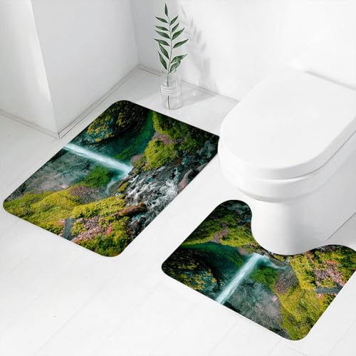 FEHWI Badematten Set 2-teilig, Badematten und WC Vorleger rutschfest & Waschbar,Wasserfall Natur Grün Fluss Steine,Luxus Dicke Mikrofaser Badezimmerteppich FEHWI Badematten Set 2-teilig, Badematten und WC Vorleger rutschfest & Waschbar,Wasserfall Natur Grün Fluss Steine,Luxus Dicke Mikrofaser Badezimmerteppich von FEHWI