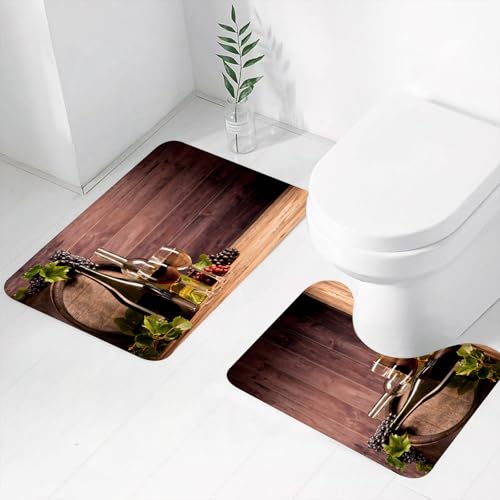 FEHWI Badematten Set 2-teilig, Badematten und WC Vorleger rutschfest & Waschbar,Weinflaschen, Gläser und Trauben, Wet mit Fässern und Holzhintergrund, Rot- u,Luxus Dicke Mikrofaser Badezimmerteppich FEHWI Badematten Set 2-teilig, Badematten und WC Vorleger rutschfest & Waschbar,Weinflaschen, Gläser und Trauben, Wet mit Fässern und Holzhintergrund, Rot- u,Luxus Dicke Mikrofaser Badezimmerteppich von FEHWI