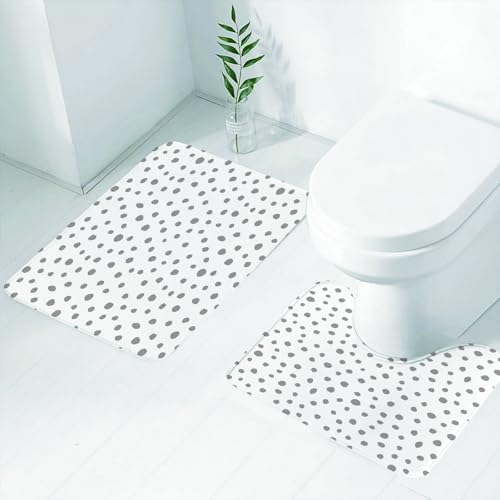 FEHWI Badematten Set 2-teilig, Badematten und WC Vorleger rutschfest & Waschbar,Weißer Hintergrund mit verstreuten grauen Punkten, einfache Monochrome unrege,Luxus Dicke Mikrofaser Badezimmerteppich von FEHWI