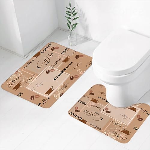 FEHWI Badematten Set 2-teilig, Badematten und WC Vorleger rutschfest & Waschbar,Wiederholtes Muster mit Kaffeemotiven, Tassen, Bohnen und verschiedenen Schri,Luxus Dicke Mikrofaser Badezimmerteppich FEHWI Badematten Set 2-teilig, Badematten und WC Vorleger rutschfest & Waschbar,Wiederholtes Muster mit Kaffeemotiven, Tassen, Bohnen und verschiedenen Schri,Luxus Dicke Mikrofaser Badezimmerteppich von FEHWI