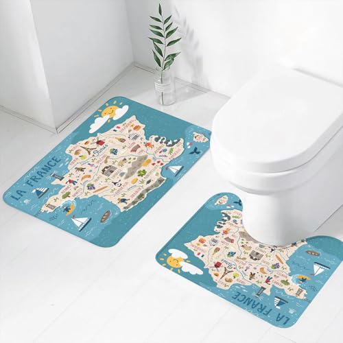 FEHWI Badematten Set 2-teilig, Badematten und WC Vorleger rutschfest & Waschbar,Wunderliche Bilder der Stadt Los Angeles in Frankreich,Farbenfrohe kartografi,Luxus Dicke Mikrofaser Badezimmerteppich FEHWI Badematten Set 2-teilig, Badematten und WC Vorleger rutschfest & Waschbar,Wunderliche Bilder der Stadt Los Angeles in Frankreich,Farbenfrohe kartografi,Luxus Dicke Mikrofaser Badezimmerteppich von FEHWI