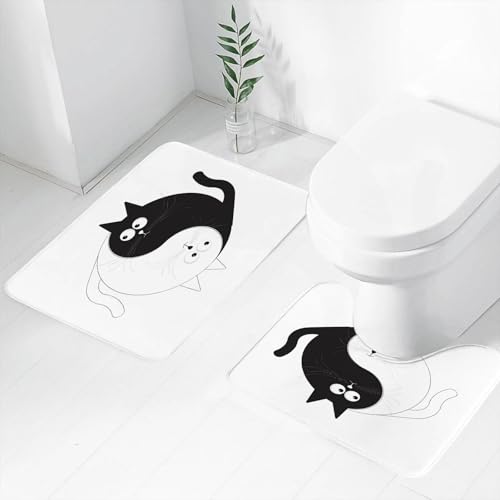FEHWI Badematten Set 2-teilig, Badematten und WC Vorleger rutschfest & Waschbar,Ying Yang süße Katzen Umarmung Umarmung Einheit Zeichen der,Luxus Dicke Mikrofaser Badezimmerteppich von FEHWI