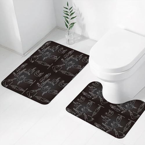 FEHWI Badematten Set 2-teilig, Badematten und WC Vorleger rutschfest & Waschbar,Yoga-Pose. Lineare Grafik mit schwarz-weißem Farbverlauf-Hintergrund.,Luxus Dicke Mikrofaser Badezimmerteppich von FEHWI