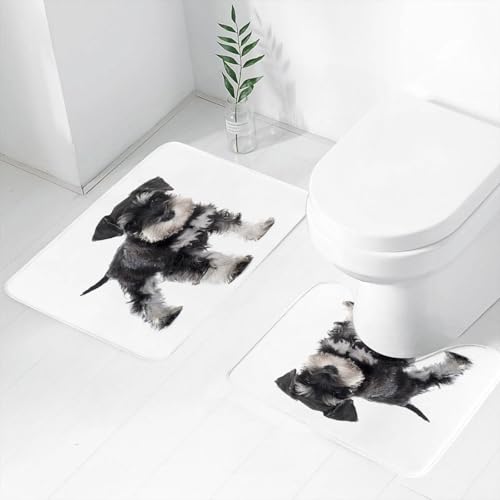 FEHWI Badematten Set 2-teilig, Badematten und WC Vorleger rutschfest & Waschbar,Zwergschnauzer-Welpen vor weißem Hintergrund,Luxus Dicke Mikrofaser Badezimmerteppich FEHWI Badematten Set 2-teilig, Badematten und WC Vorleger rutschfest & Waschbar,Zwergschnauzer-Welpen vor weißem Hintergrund,Luxus Dicke Mikrofaser Badezimmerteppich von FEHWI