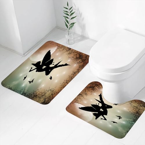 FEHWI Badematten Set 2-teilig, Badematten und WC Vorleger rutschfest & Waschbar,grüne Tapete mit schönem Feen-Design,Luxus Dicke Mikrofaser Badezimmerteppich FEHWI Badematten Set 2-teilig, Badematten und WC Vorleger rutschfest & Waschbar,grüne Tapete mit schönem Feen-Design,Luxus Dicke Mikrofaser Badezimmerteppich von FEHWI
