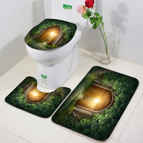 FEHWI Badezimmerteppich 3 Teil Mikrofaser -Saugbad Teppichpolster für Dusche,Badewanne und Toilette,Maschine waschbar,3D-Tapete Tor zum Zauberwald Das Geheimnisvolle in Licht getaucht von FEHWI
