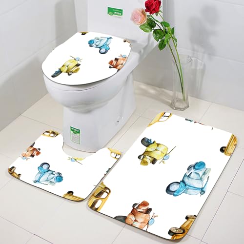 FEHWI Badezimmerteppich 3 Teil Mikrofaser -Saugbad Teppichpolster für Dusche,Badewanne und Toilette,Maschine waschbar,Aquarell Retro-Tapete Transport Auto und Roller FEHWI Badezimmerteppich 3 Teil Mikrofaser -Saugbad Teppichpolster für Dusche,Badewanne und Toilette,Maschine waschbar,Aquarell Retro-Tapete Transport Auto und Roller von FEHWI