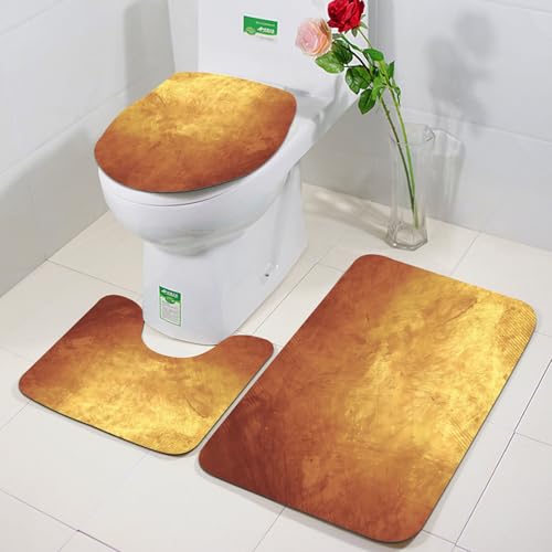 FEHWI Badezimmerteppich 3 Teil Mikrofaser -Saugbad Teppichpolster für Dusche,Badewanne und Toilette,Maschine waschbar,Grau Bronze Gold Metall Gelb Golden Dunkel Alt Kupfer Rau von FEHWI