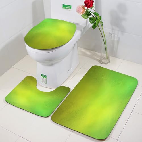 FEHWI Badezimmerteppich 3 Teil Mikrofaser -Saugbad Teppichpolster für Dusche,Badewanne und Toilette,Maschine waschbar,Grün, abstrakte sanften Tönen Sommer Öko Natur Thema verblasste Töne ad dekorati von FEHWI