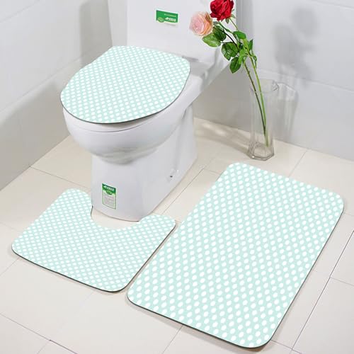 FEHWI Badezimmerteppich 3 Teil Mikrofaser -Saugbad Teppichpolster für Dusche,Badewanne und Toilette,Maschine waschbar,Hellblau, Retro-Stil Polka Dots Soft Spot Baby Farben verblasst Kinder von FEHWI