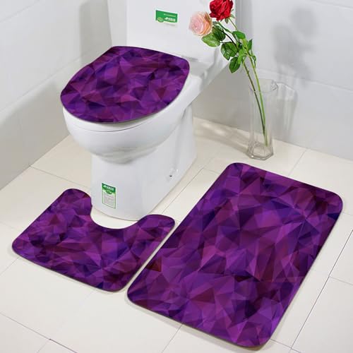 FEHWI Badezimmerteppich 3 Teil Mikrofaser -Saugbad Teppichpolster für Dusche,Badewanne und Toilette,Maschine waschbar,Indigo, von zerbrochenem Glas inspirierte geometrische Dreiecke, abstrakte Forme von FEHWI